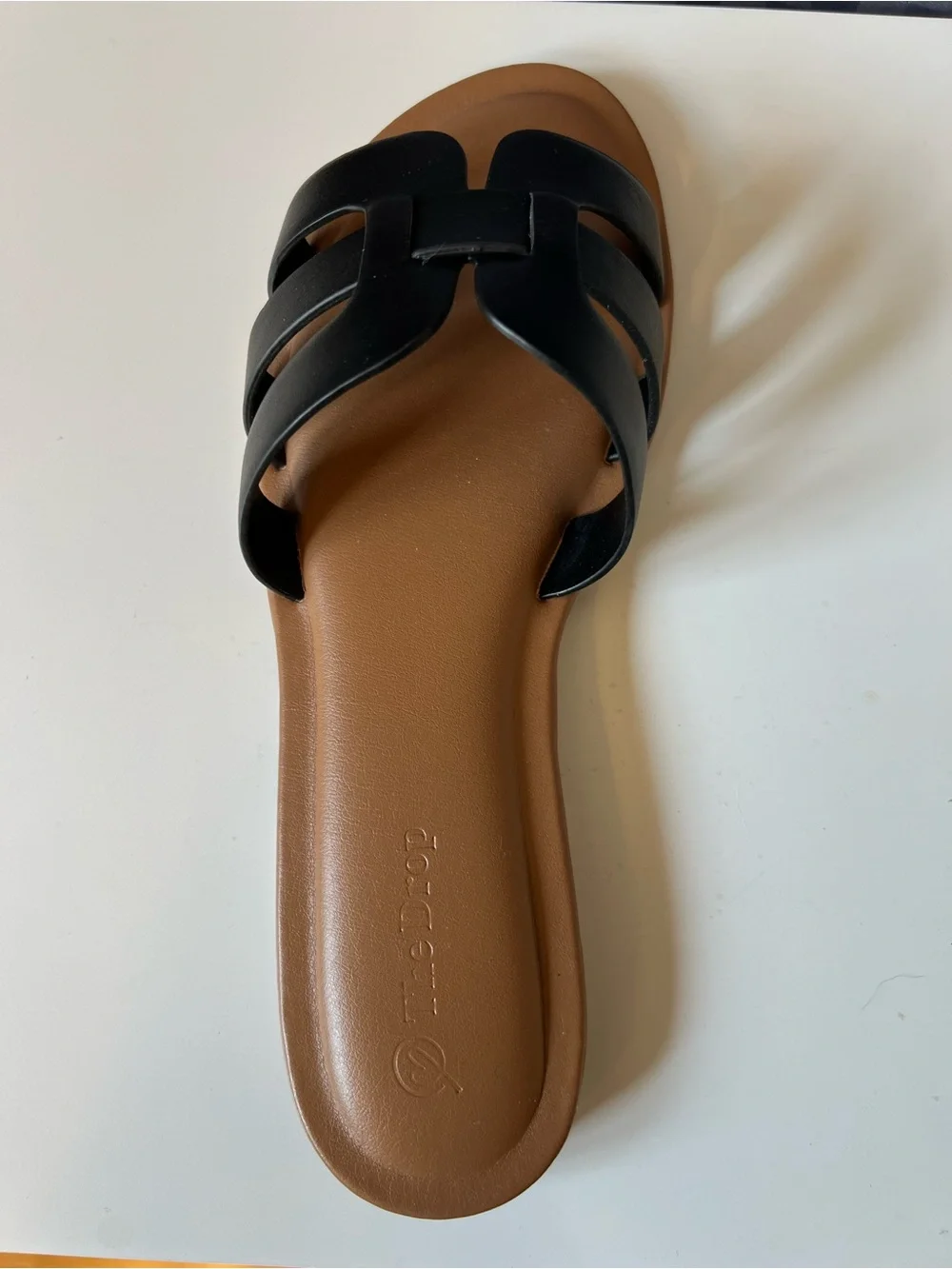 The Drop Women's Monika Flat H-Band Slide Sandals Black Sz 8 Faux Leather NWT